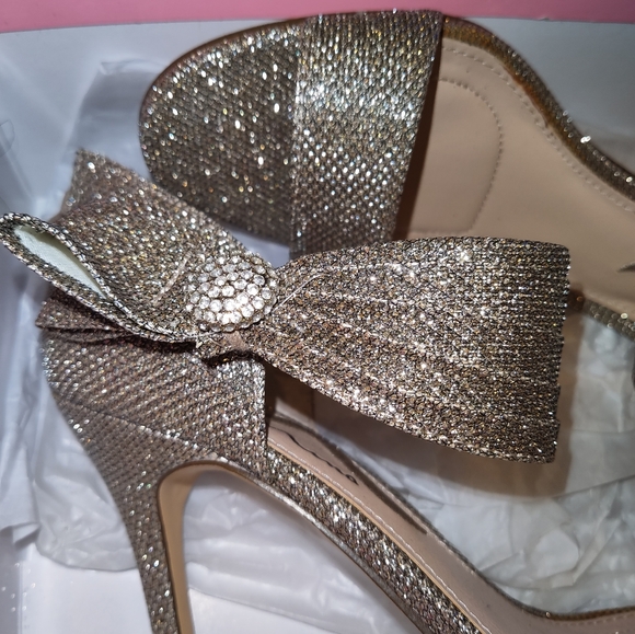 Size 8 Latte Glam Bling Sparkly Metallic Open Toe High Heels Nina Prom Wedding - Picture 2 of 8